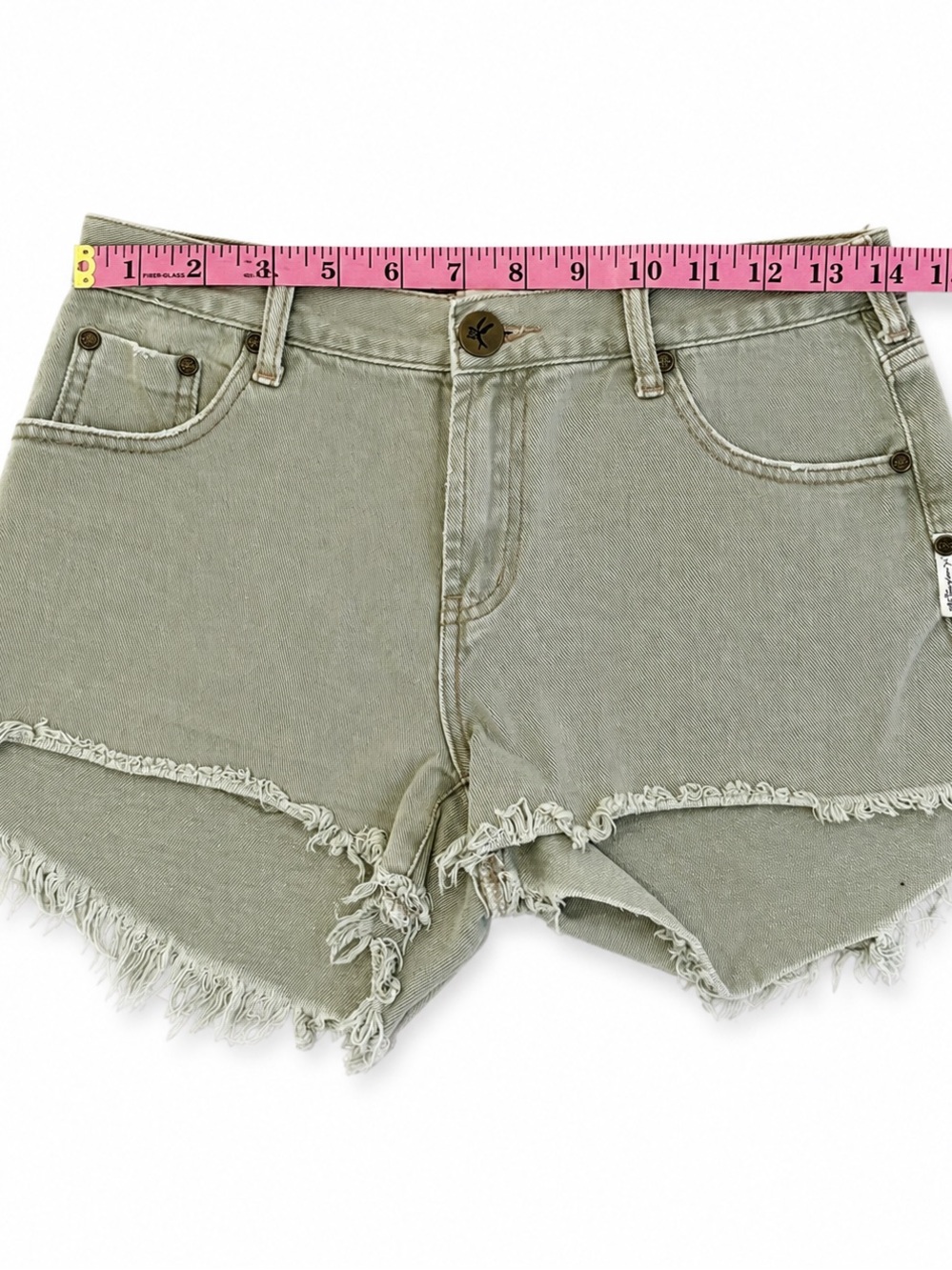 One Teaspoon Marlons Denim Shorts Sage Green Frayed Raw Hem Size 26 - Picture 6 of 8
